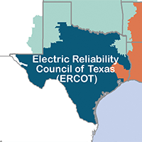 Map image of the Electric Reliability Council of Texas region.