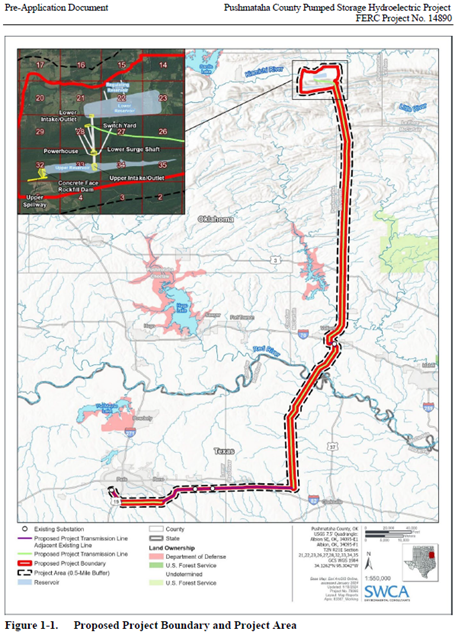 Proposed map of Pushmataha County Pumped Storage Hydroelectric Project