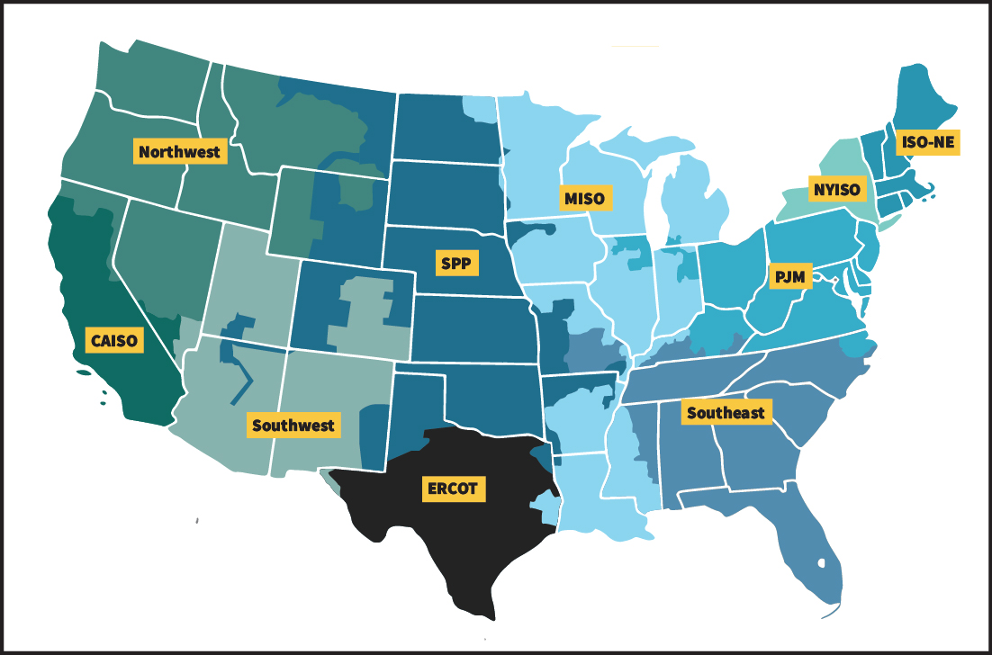 Map of USA broken up by RTO & ISO