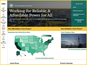 FERC.gov homepage with color map and powerlines